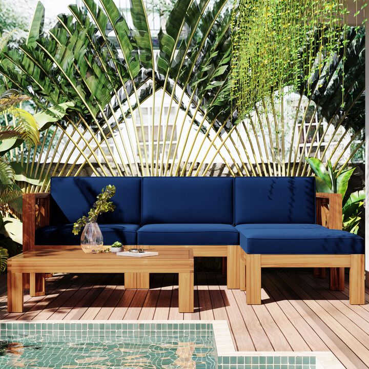 Mondawe Outdoor 5-Piece Acacia Wood Patio Sofa Set With Fabric Cushions And Pillows,Garden Lounging