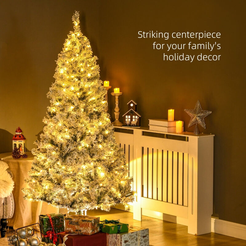 Snow-Frosted Christmas Trees with Warm White LED Lights for Festive Holiday Décor
