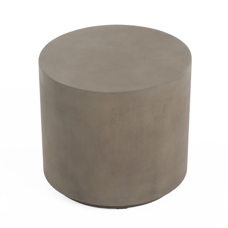 20 Inch Side End Table, Fiber Reinforced Gray Concrete, Modern Round  - Benzara