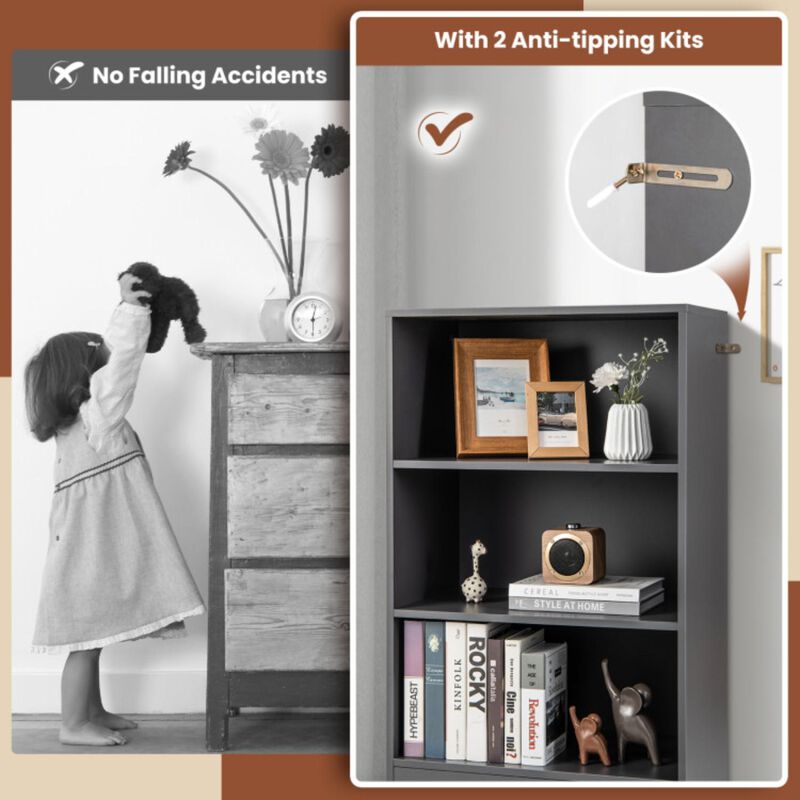 Hivvago 4-Tier Storage Bookcase with Open Shelves Drawer and Anti-toppling Device