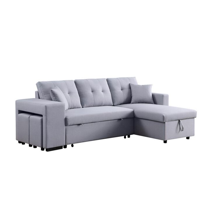 Everett 93 Inch Sleeper Sectional Sofa, Storage Chaise, Stools, Light Gray-Benzara