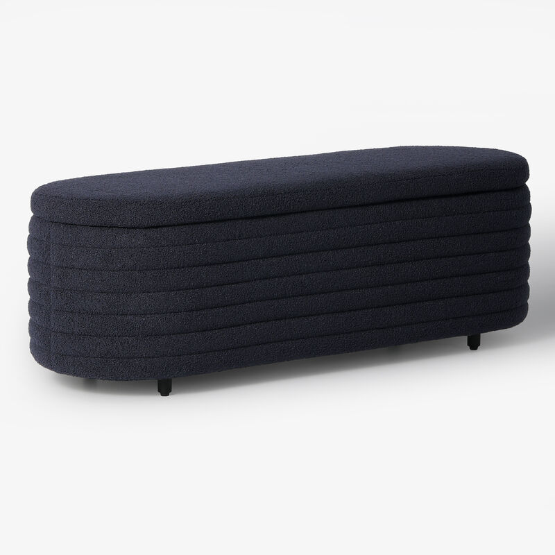 WestinTrends 54" Wide Mid-Century Modern Upholstered Teddy Sherpa Tufted Oval Storage Ottoman Bench