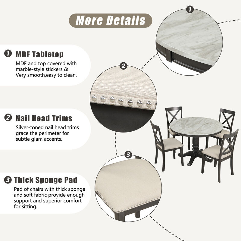 Merax 5 Pieces Dining Round Table and Chairs Set