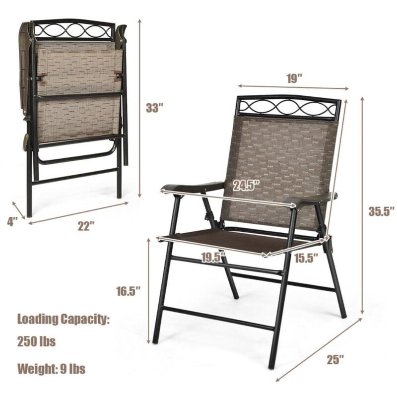 Hivvago Set of 2 Patio Folding Chairs Sling Portable Dining Chair Set with Armrest