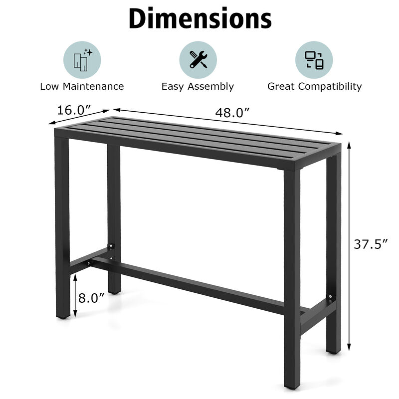 48 Inch Outdoor Bar Table with Waterproof Top and Heavy-duty Metal Frame