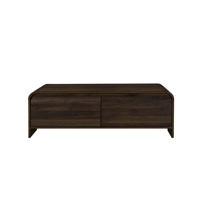 Maria Coffee Table, 2 Drawer and Waterfall Style, Brown Wood 47 Inch - Benzara