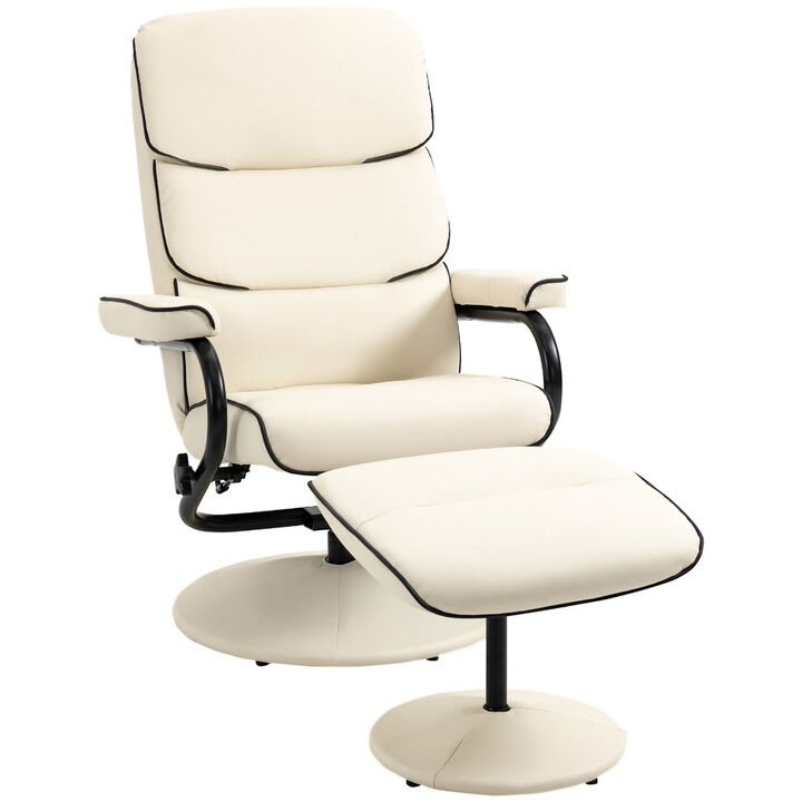 Cream White Lounger: Recliner Chair with Ottoman and Swivel Base