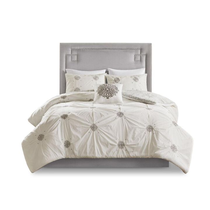 Belen Kox Ivory Embroidered Reversible Duvet Cover Set, Belen Kox