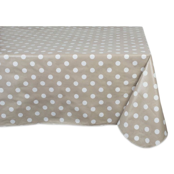 84" Beige and White Polka Dot Rectangular Tablecloth