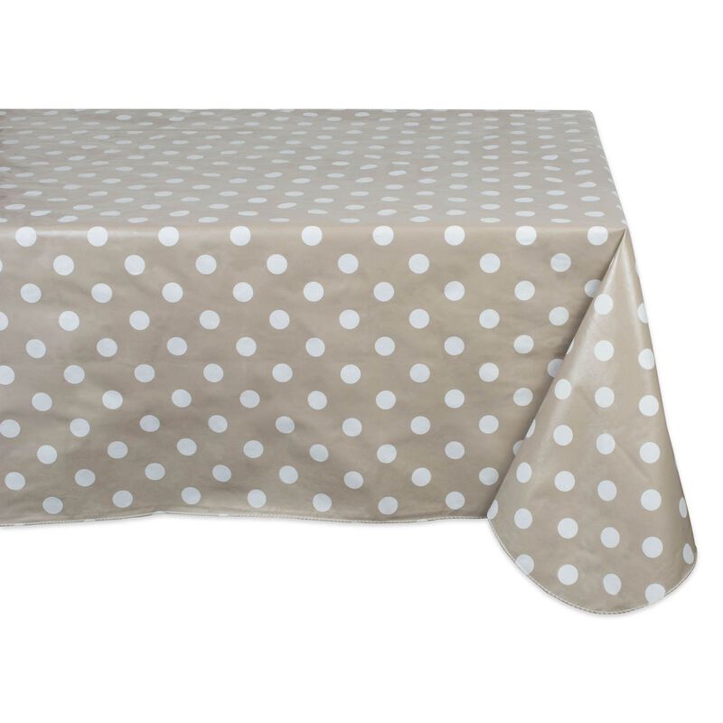 84" Beige and White Polka Dot Rectangular Tablecloth