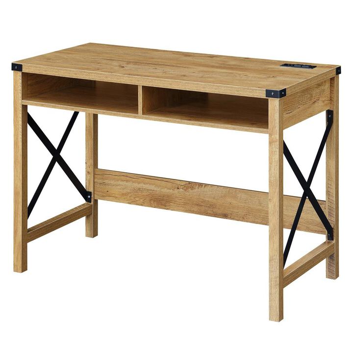Convenience Concepts Durango 42 Inch Desk With Charging Station, English Oak/Black