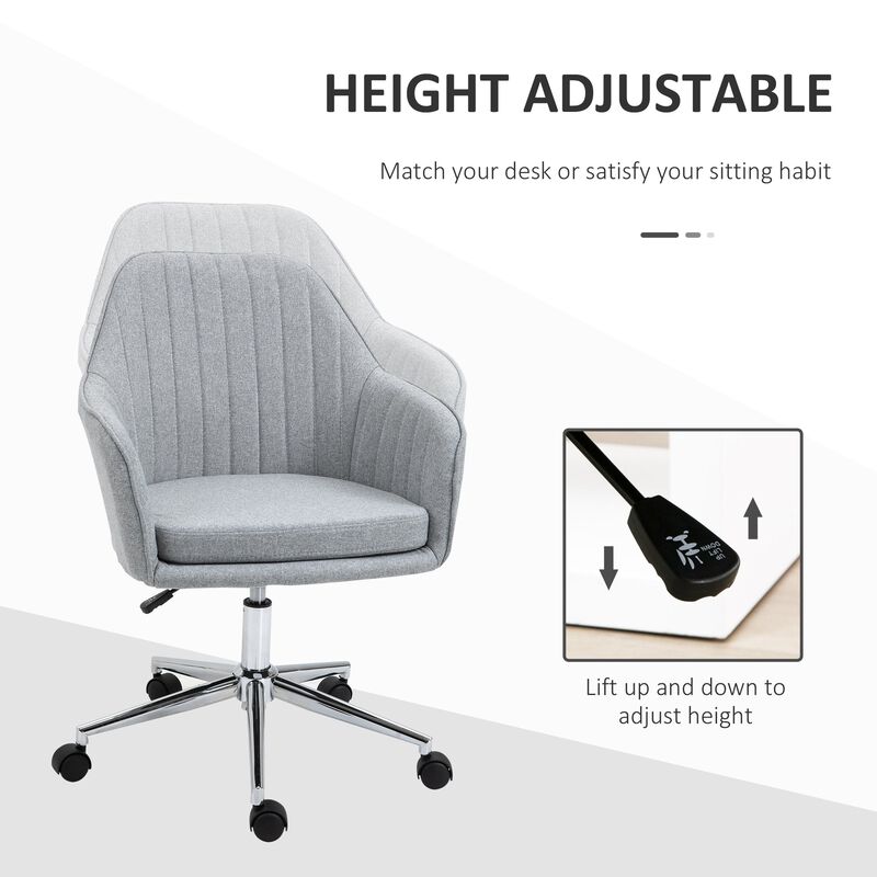 Light Grey Study Chair: Linen Fabric Scallop Shape Swivel Seat