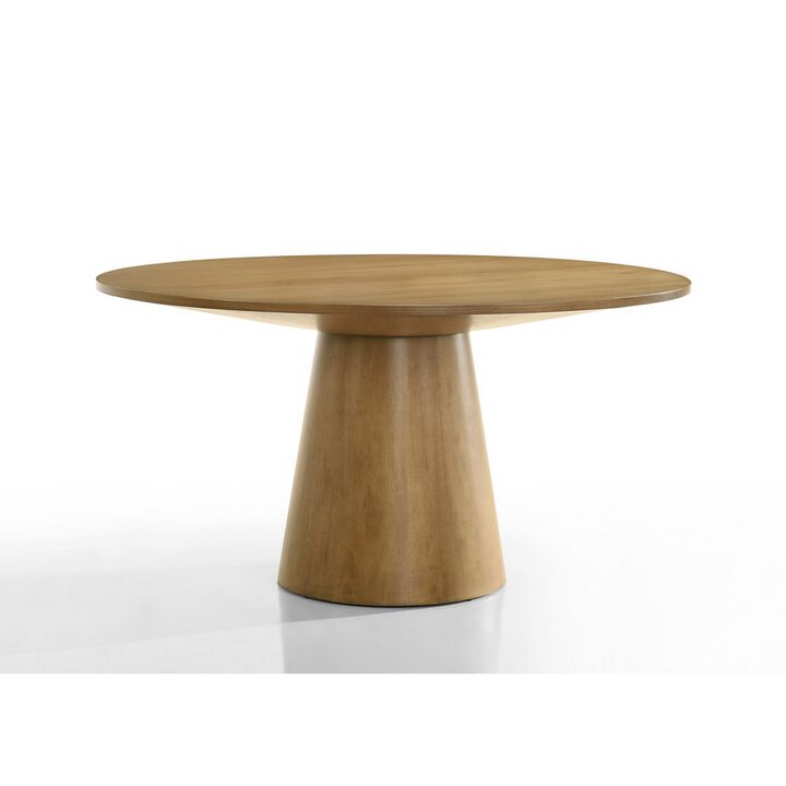 Yuvi 3 Piece Dining Table and Chair Set, Round, Barrel Chair, Brown, Gray - Benzara