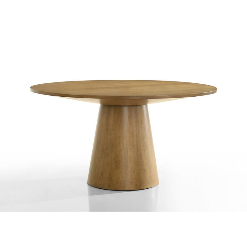 Yuvi 3 Piece Dining Table and Chair Set, Round, Barrel Seat, Brown, Gray - Benzara