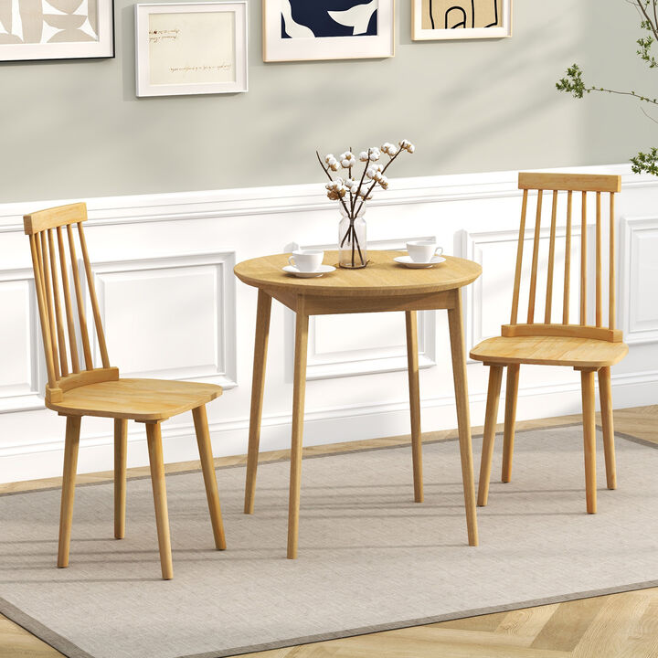 Windsor Dining Chairs Set of 2 with High Spindle Back and Natural Rubber Wood Legs