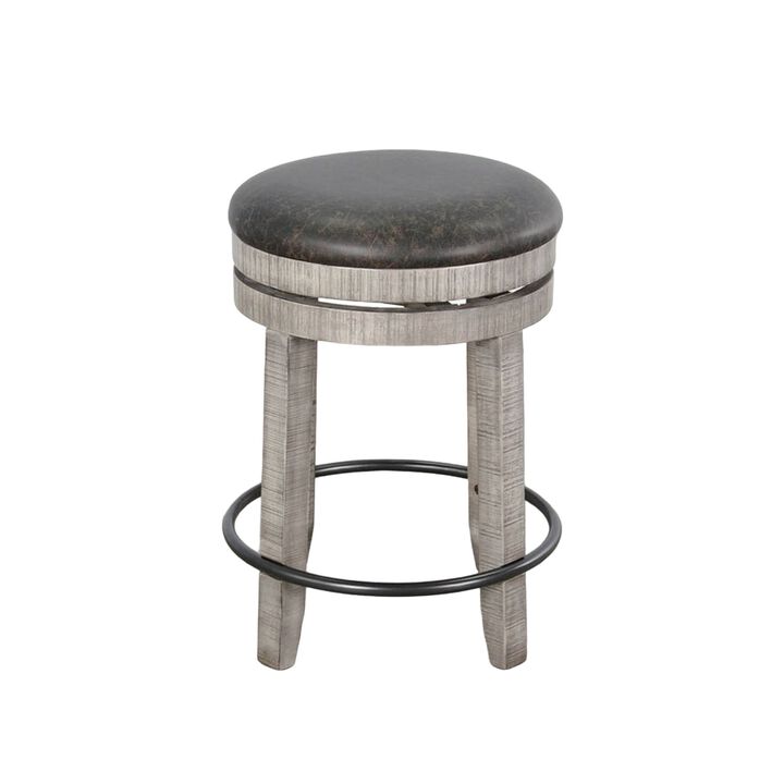 Zeka Swivel Counter Stool Set of 2, Rich Black Faux Leather, Gray - Benzara