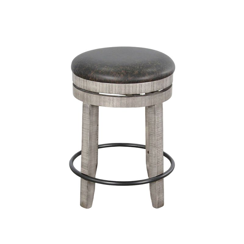 Zeka Swivel Counter Stool Set of 2, Rich Black Faux Leather, Gray - Benzara