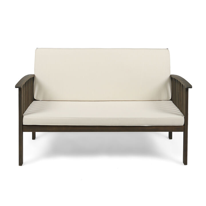Merax Acacia Wood Outdoor Loveseat Sofa Chair