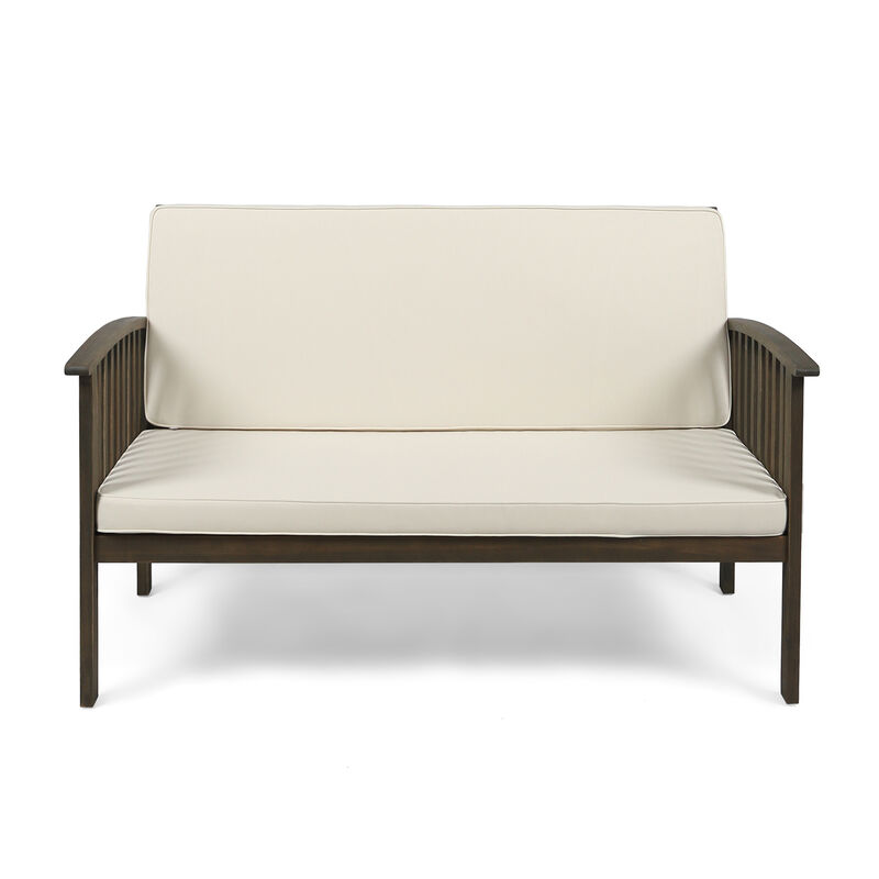 Merax Acacia Wood Outdoor Loveseat Sofa Chair
