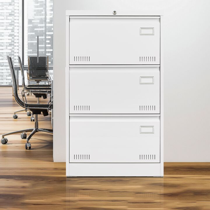 Filing Cabinet Lateral File Cabinet 3 Drawer, Blcak Locking Metal File Cabinets Three Drawer, Office Filing Cabinet with Lock Drawers for Home Office/Legal/Letter/A4/F4
