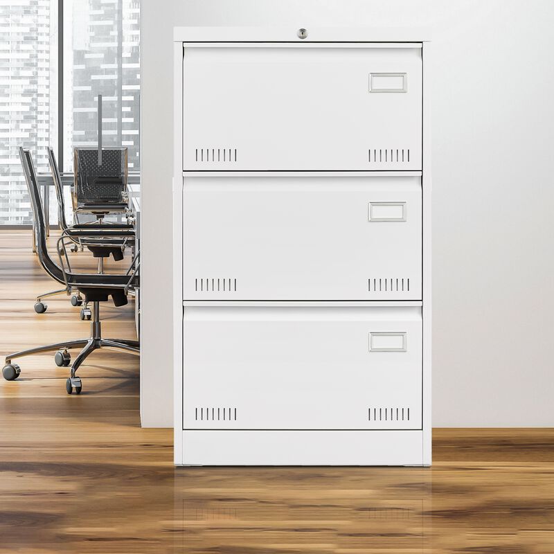 Filing Cabinet Lateral File Cabinet 3 Drawer, Blcak Locking Metal File Cabinets Three Drawer, Office Filing Cabinet with Lock Drawers for Home Office/Legal/Letter/A4/F4
