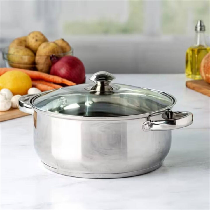 Durable 5-Quart Stainless Steel Dutch Oven with Clear Glass Lid