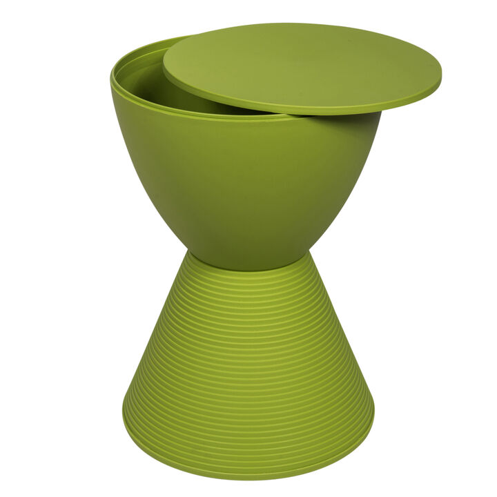 LeisureMod Modern ABS Shell Ribbed Hourglass Accent Drum Side Table with Removable Lid for Storage Indoor and Outdoor Use