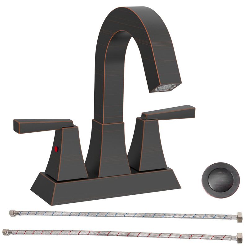 Brushed Nickel Bathroom Sink Faucet, 2-Handle Centerset for Modern Vanity & Durable Design