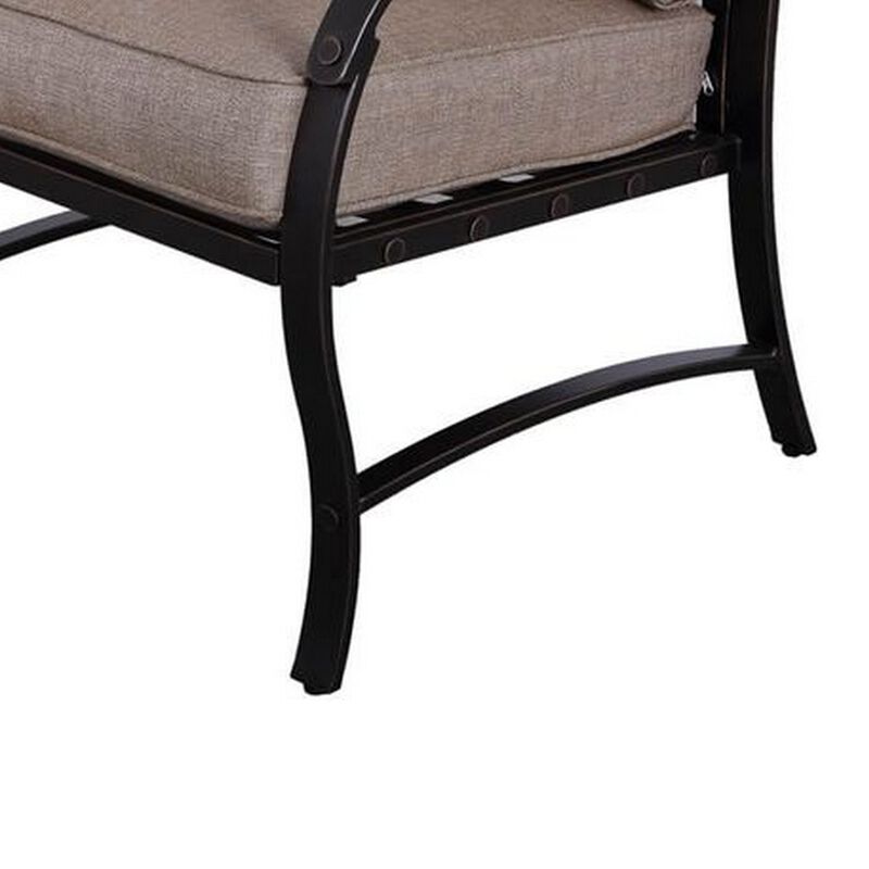Vale Outdoor Dining Chair Set of 2, Dacron Wrap, Black Aluminum, Beige