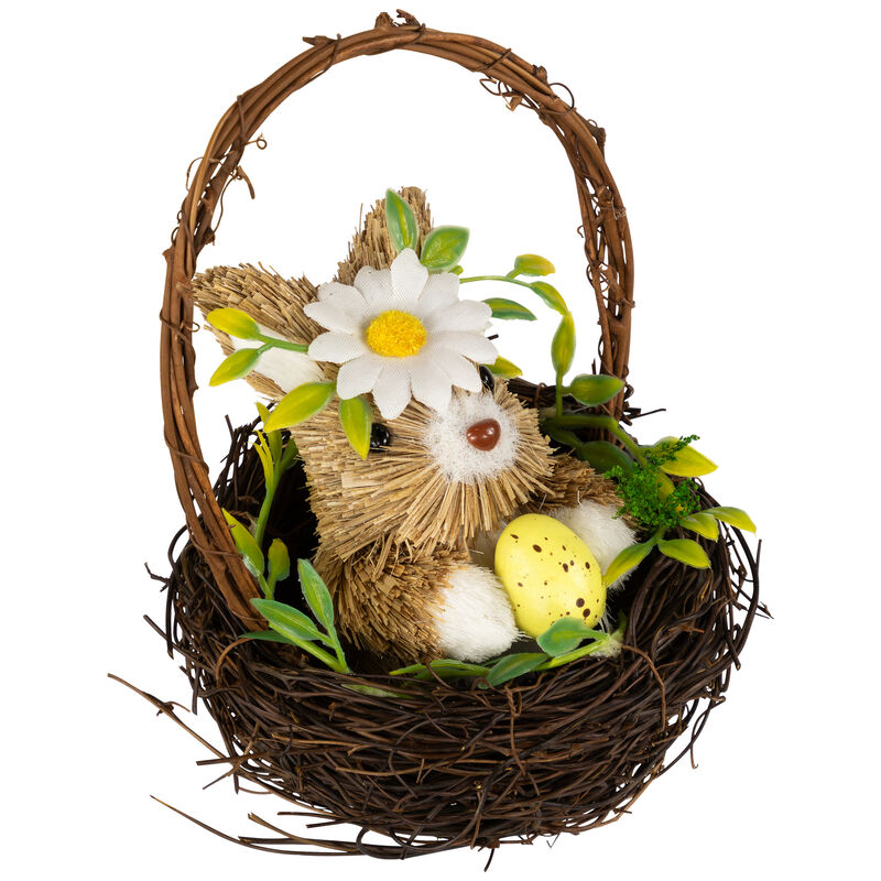 Rabbit with Twig Basket Easter Decoration - 7"