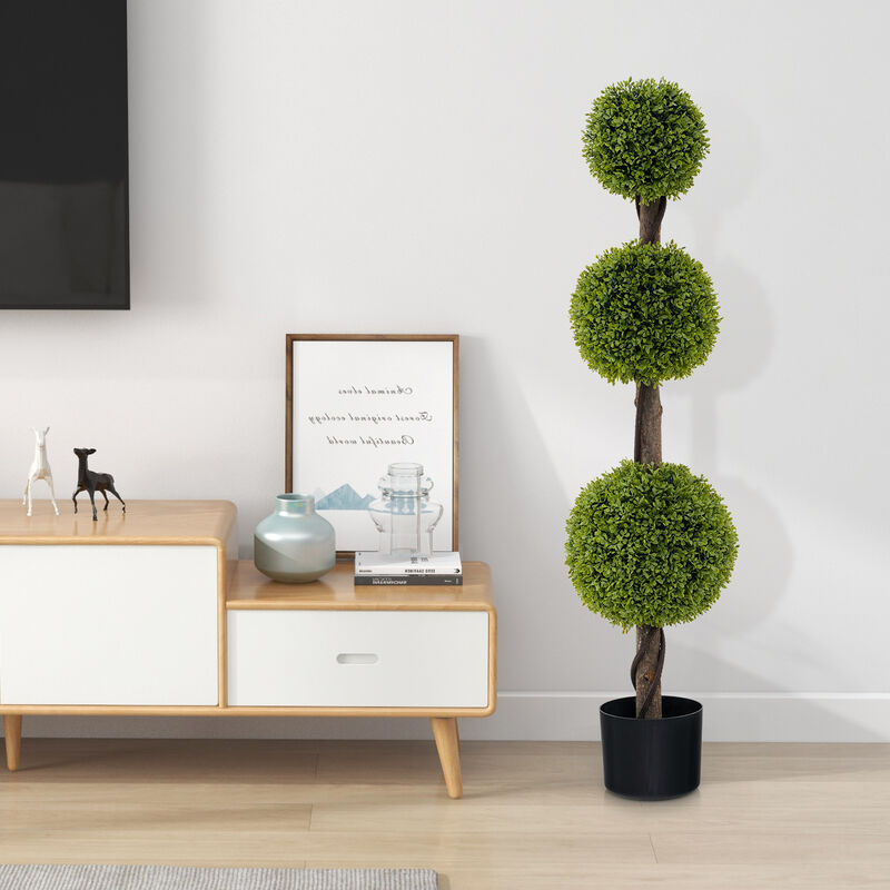 4 FT Artificial Ball-Shaped Bush Tree with Lush PE Leaves and Realistic Trunk – Indoor/Outdoor Decor