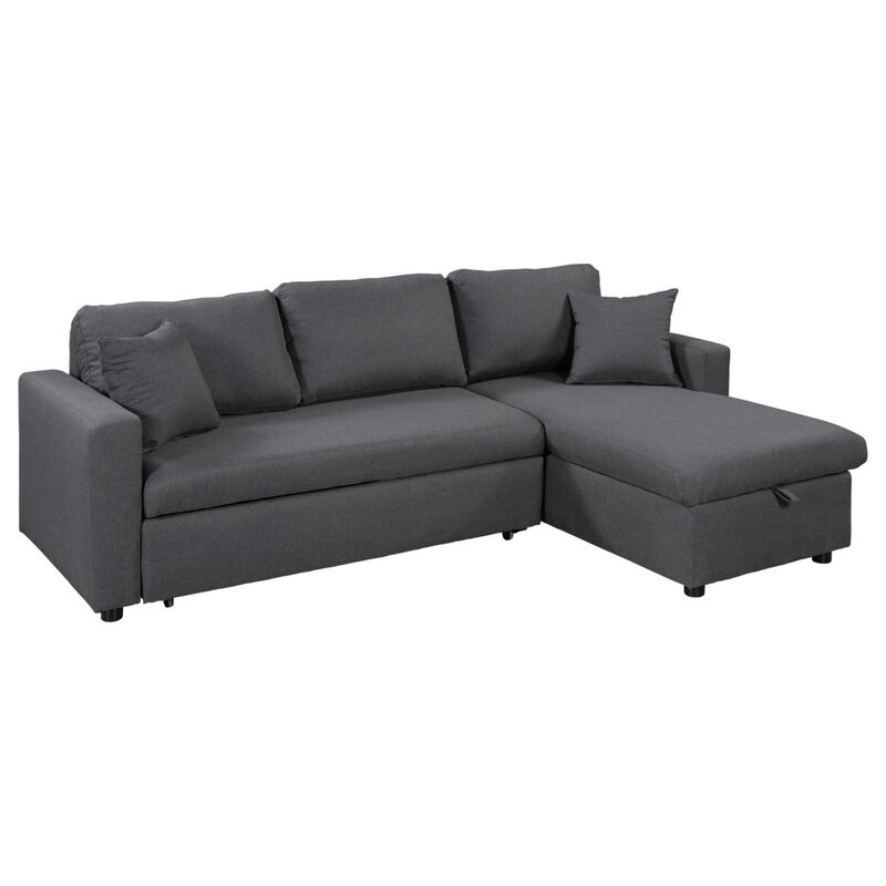 Upholstery Sleeper Sectional Sofa With Storage Space, 2 Tossing Cushions