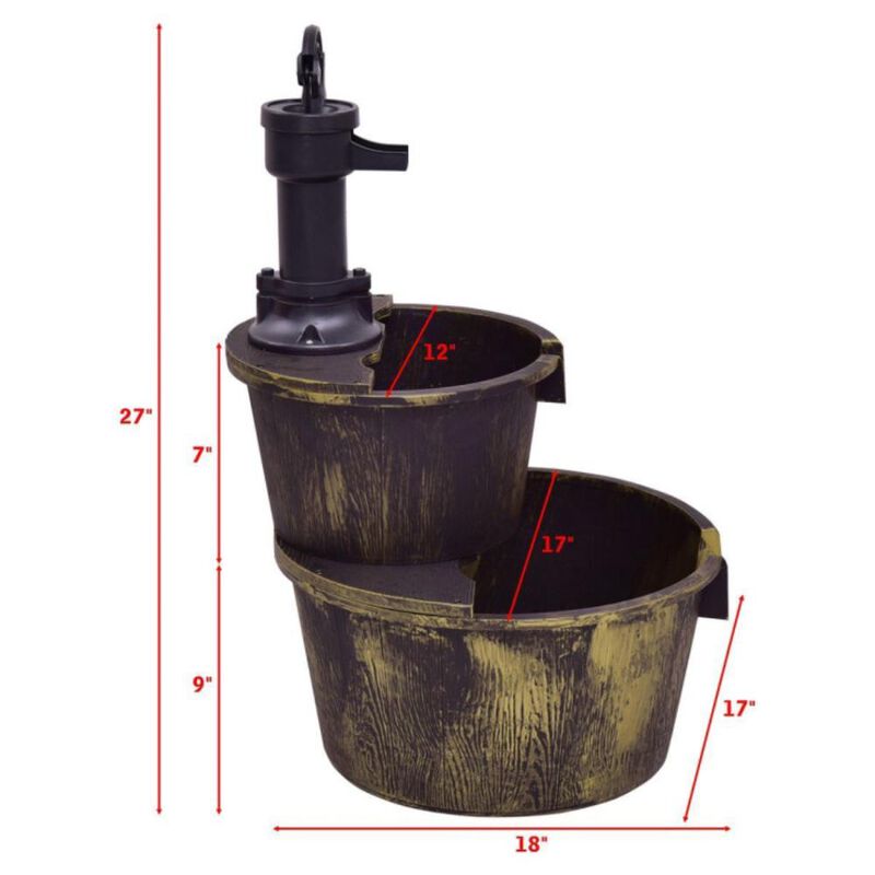 Hivvago 2 Tiers Outdoor Barrel Waterfall Fountain with Pump