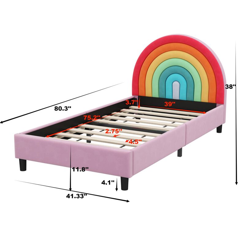 Merax Platform Bed with Rainbow Headboard Princess Kids Bed