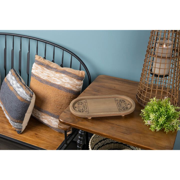 Wood Rattan Tray Set of 2 for Decorative and Functional Use