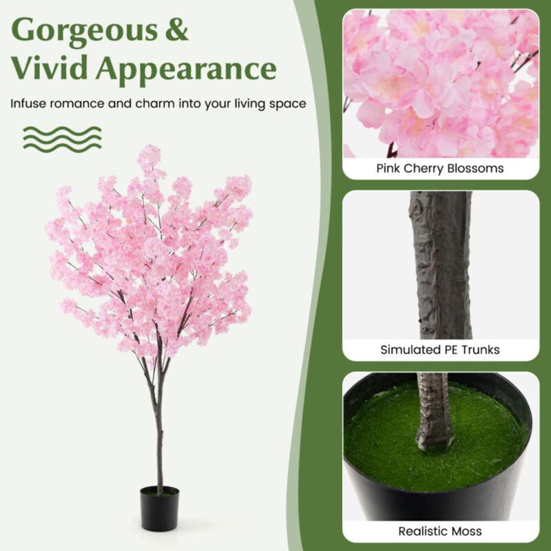 Hivvago 6.5 FT Tall Artificial Cherry Blossom Tree with 1170 Pink Flowers