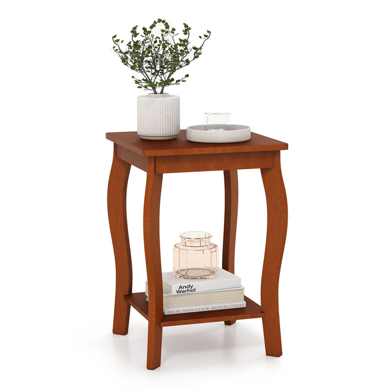 15 Inch 2-Tier Square End Table with Storage Shelf - Walnut
