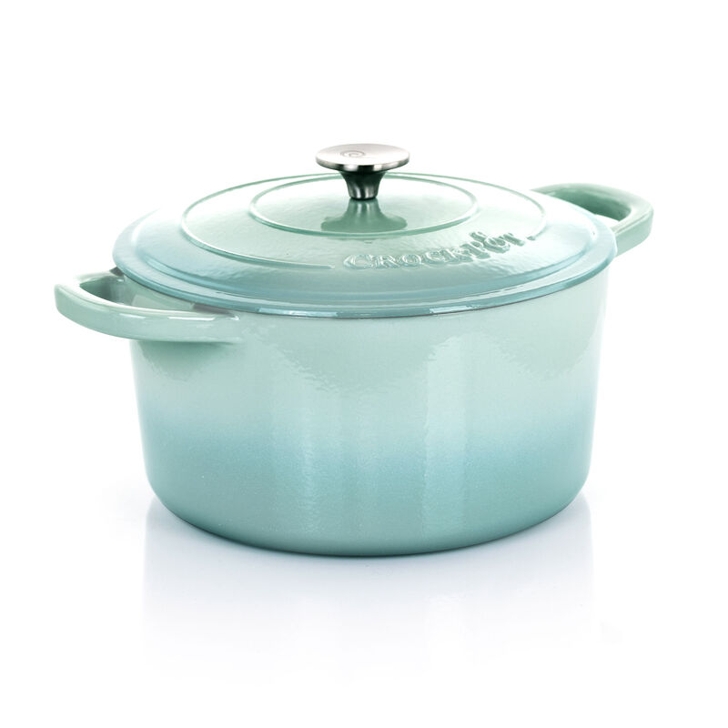 Crock-Pot Artisan 2 Piece 7 Quarts Enameled Cast Iron Dutch Oven in Aqua Blue