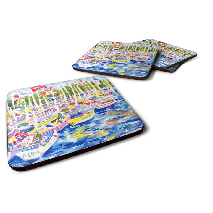 Caroline's Treasures 6117FC Bunch of Boats at Harbour Foam Coasters (Set of 4), 3.5 H x 3.5 W, Multicolor