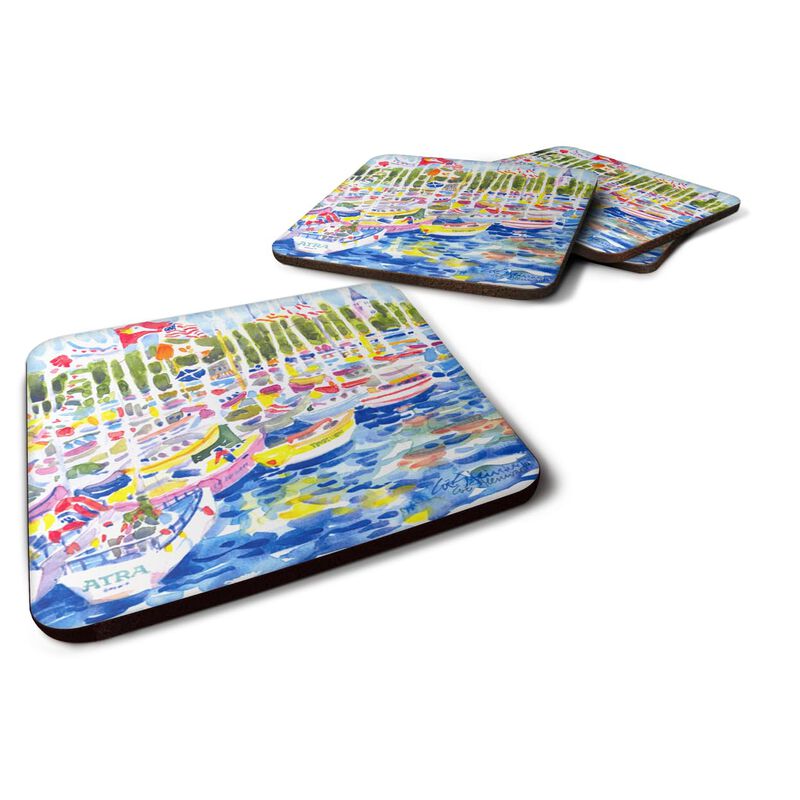 Caroline's Treasures 6117FC Bunch of Boats at Harbour Foam Coasters (Set of 4), 3.5 H x 3.5 W, Multicolor