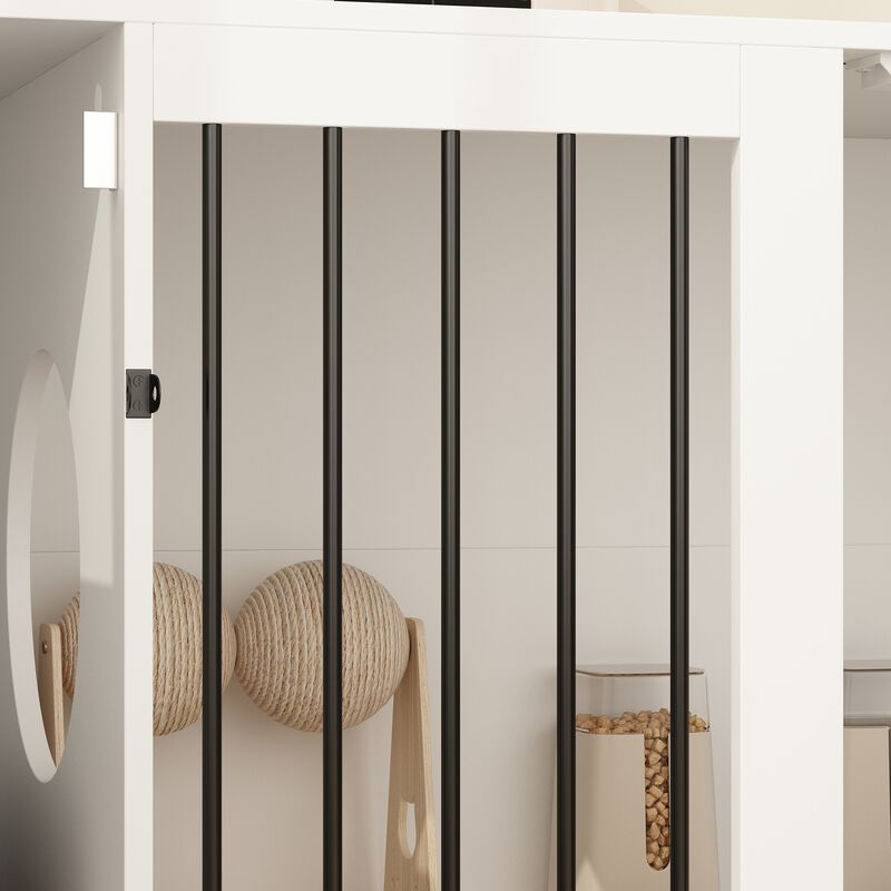FUFU&GAGA Cat Cabinet, Multi-functional Cat Cage with Litter Box Space, Glass Doors for Easy Viewing, Air Circulation Railing, and Storage, (63" L x 19.7" W x 23.7" H),White