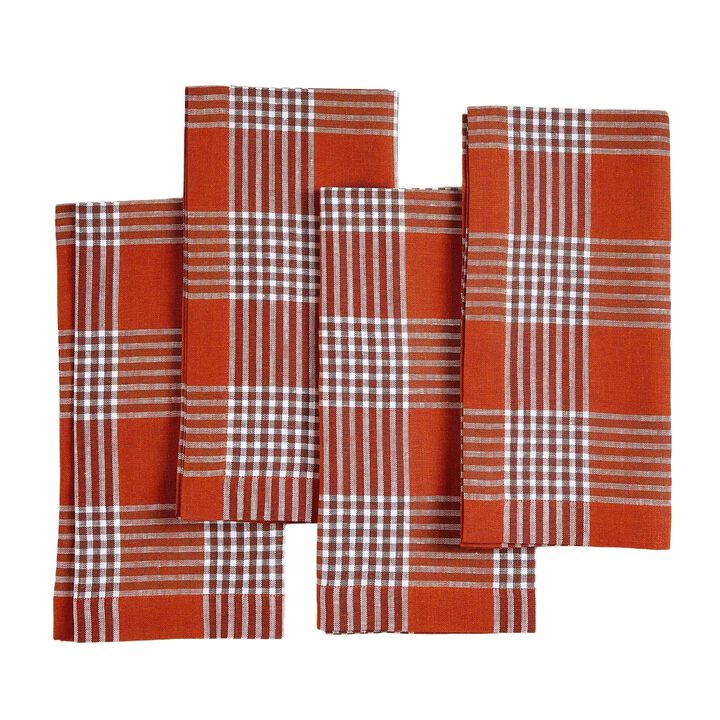 Solino Home 100% Pure Linen Dinner Napkins 20 x 20 Inch Set of 4 | Glen Check