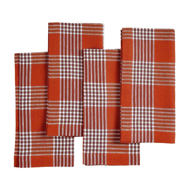 Solino Home 100% Pure Linen Dinner Napkins 20 x 20 Inch Set of 4 | Glen Check