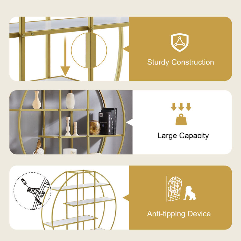 Merax Gold Frame Round Office Bookcase Bookshelf