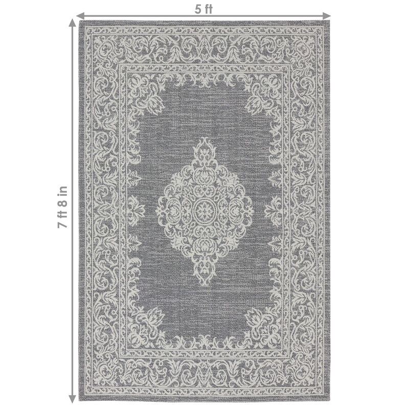 Sunnydaze Parisian Paradise Indoor Area Rug - Ash - 5 ft x 7 ft