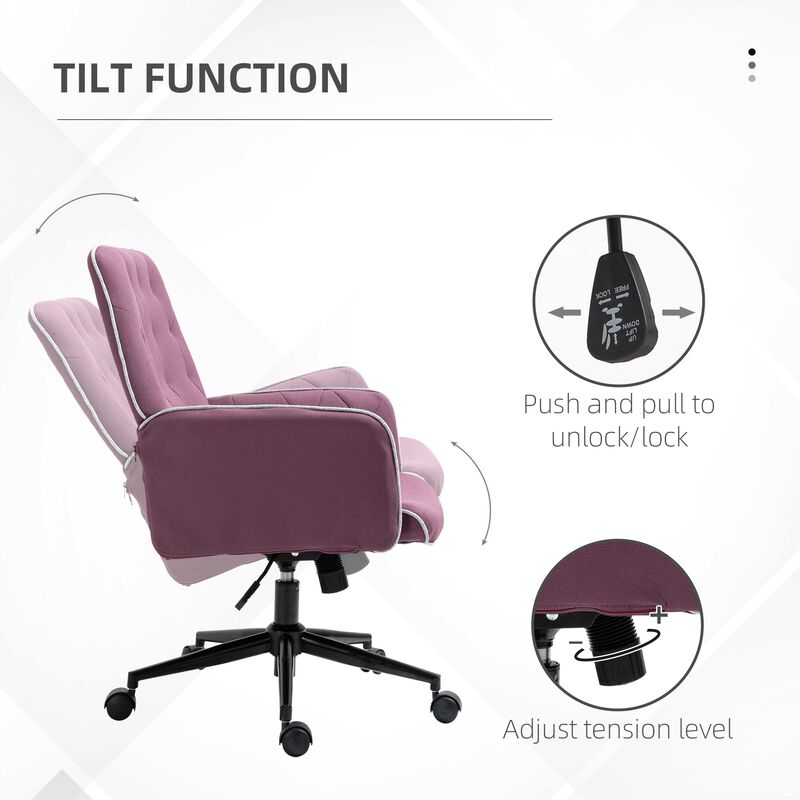 Purple Office Chic: Spandex Tufted Swivel Desk Chair with Padded Arms