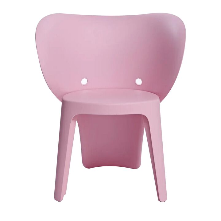 Fyna 16 Inch Kids Chair with Curved Back, Elephant Trunk Design, Pink - Benzara