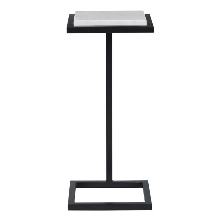 Ario 23 Inch Accent Side Table, Marble Tabletop, Modern, Polished White-Benzara