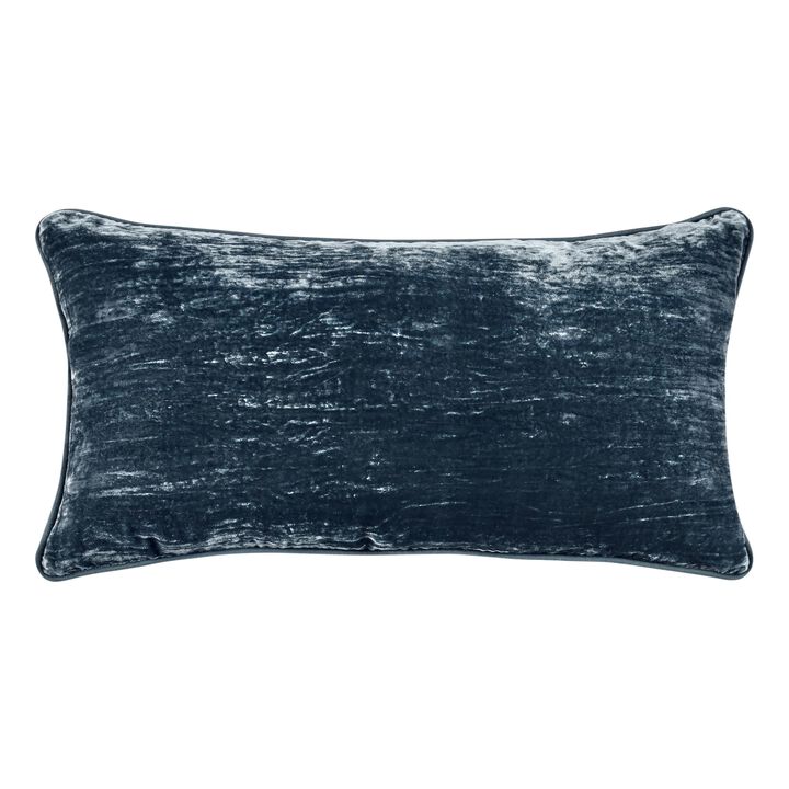 Timo Lumbar Throw Pillow, 14x26 Inch Blue Silk Viscose, Reversible  - Benzara
