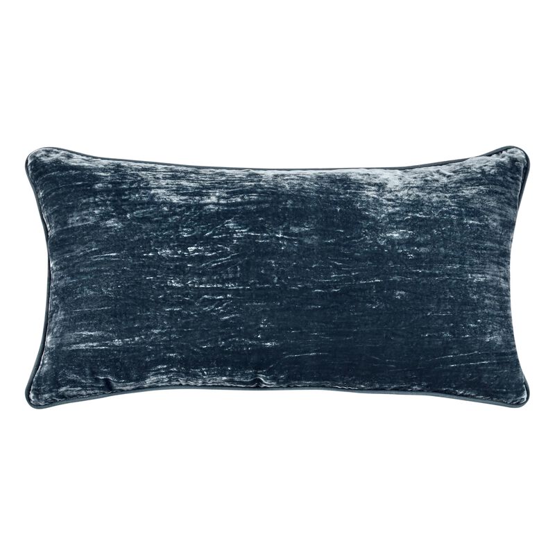 Timo Lumbar Throw Pillow, 14x26 Inch Blue Silk Viscose, Reversible  - Benzara